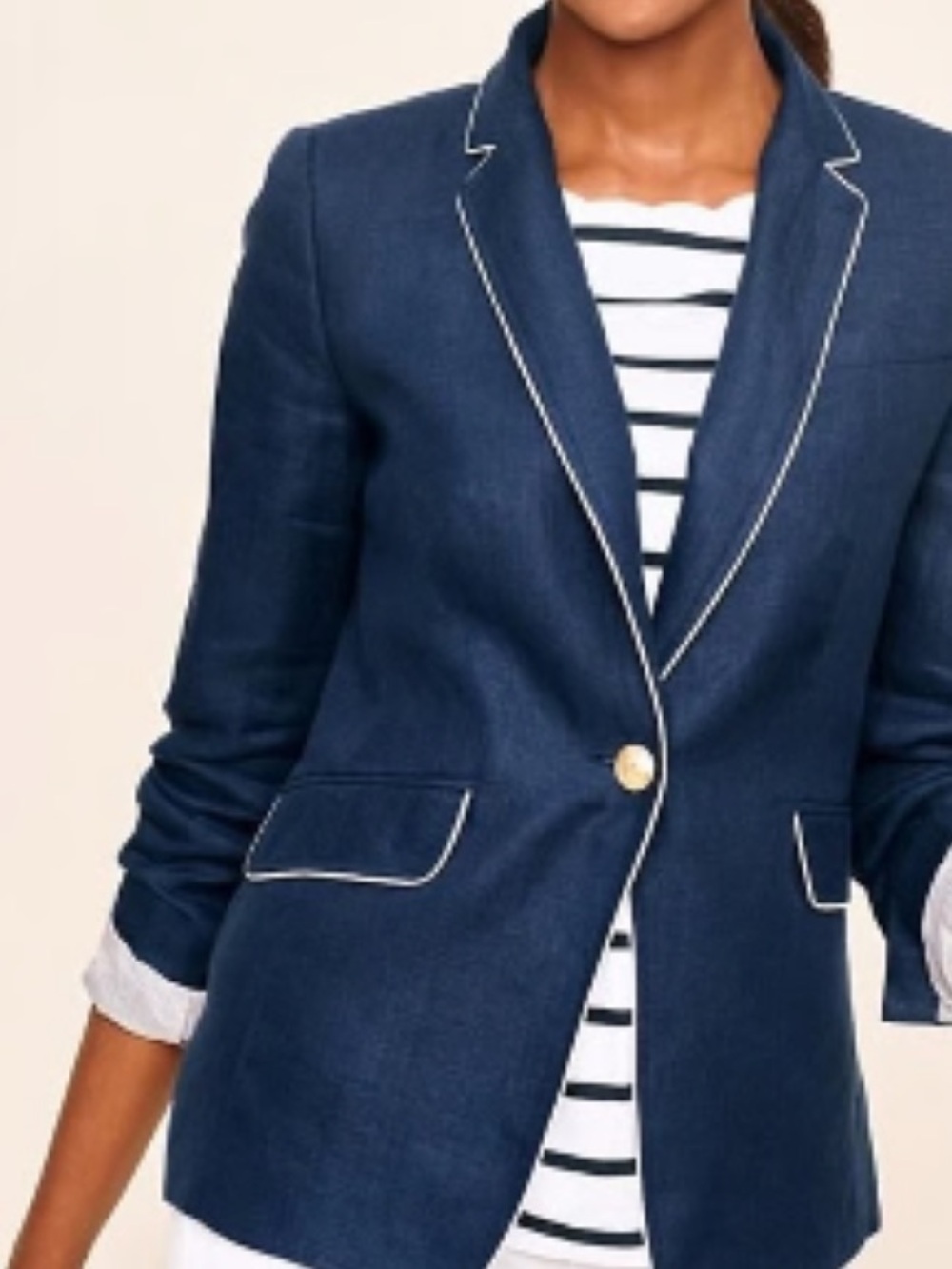 Talbots Navy Blue Linen Blazer Size 10